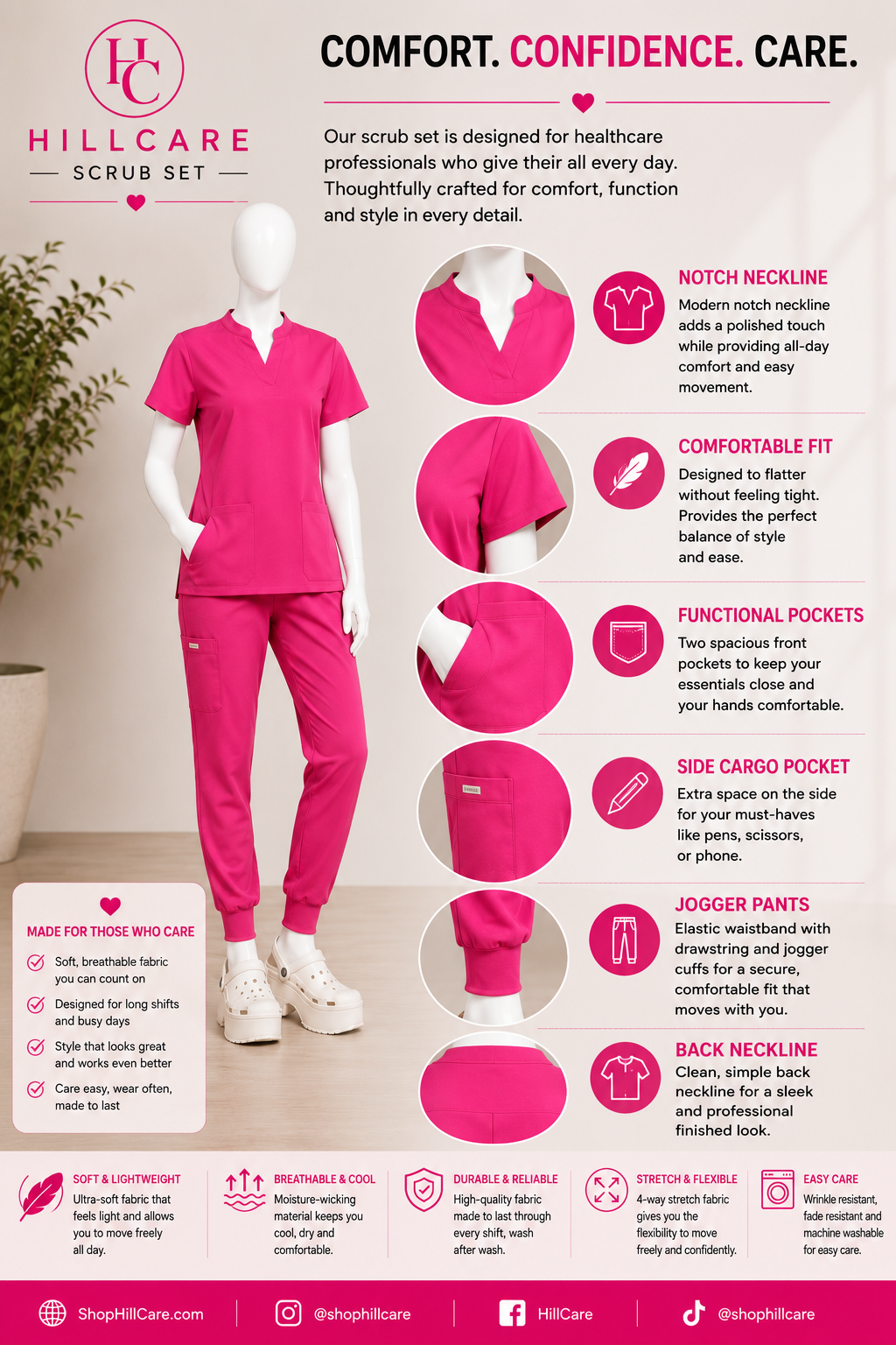 Hot Pink Slim Fit Scrub Set