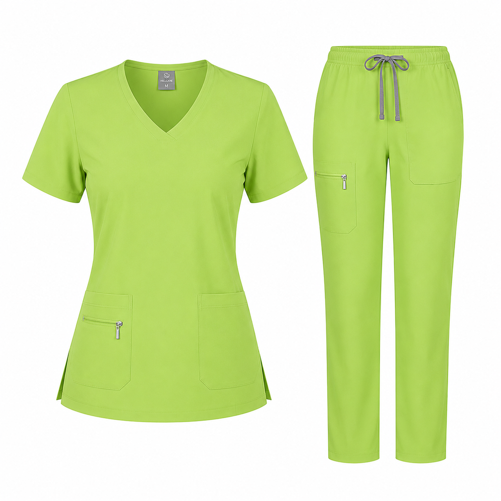 Lime Green Slim fit Women’s V-Neck Scrub Set