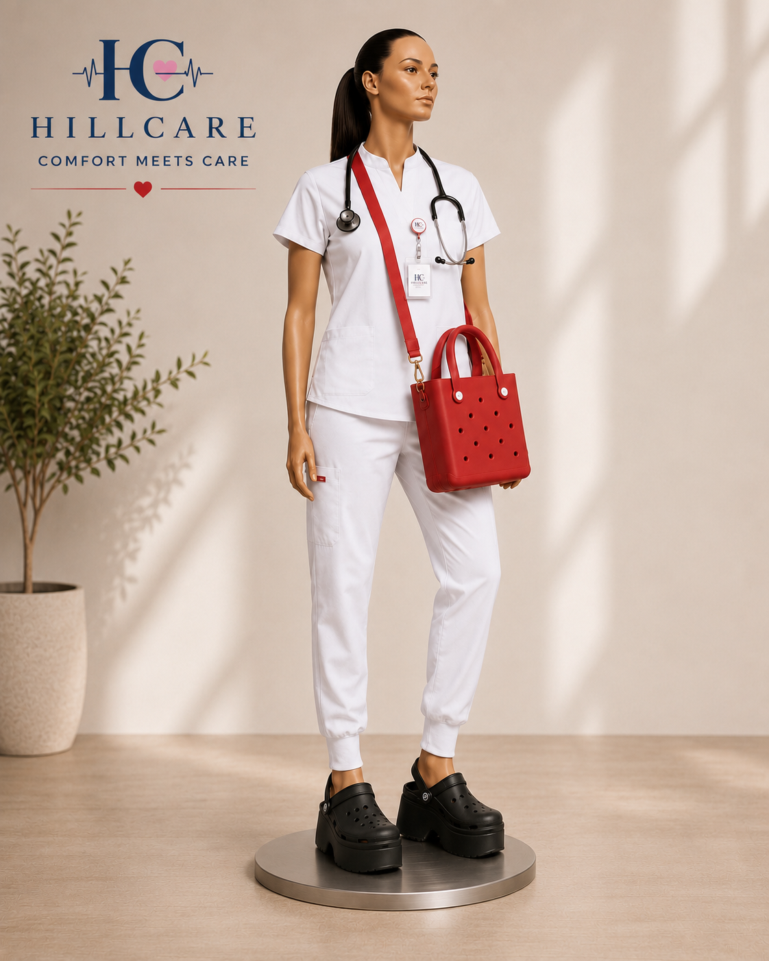 White Slim Fit Two-Piece Scrub Set