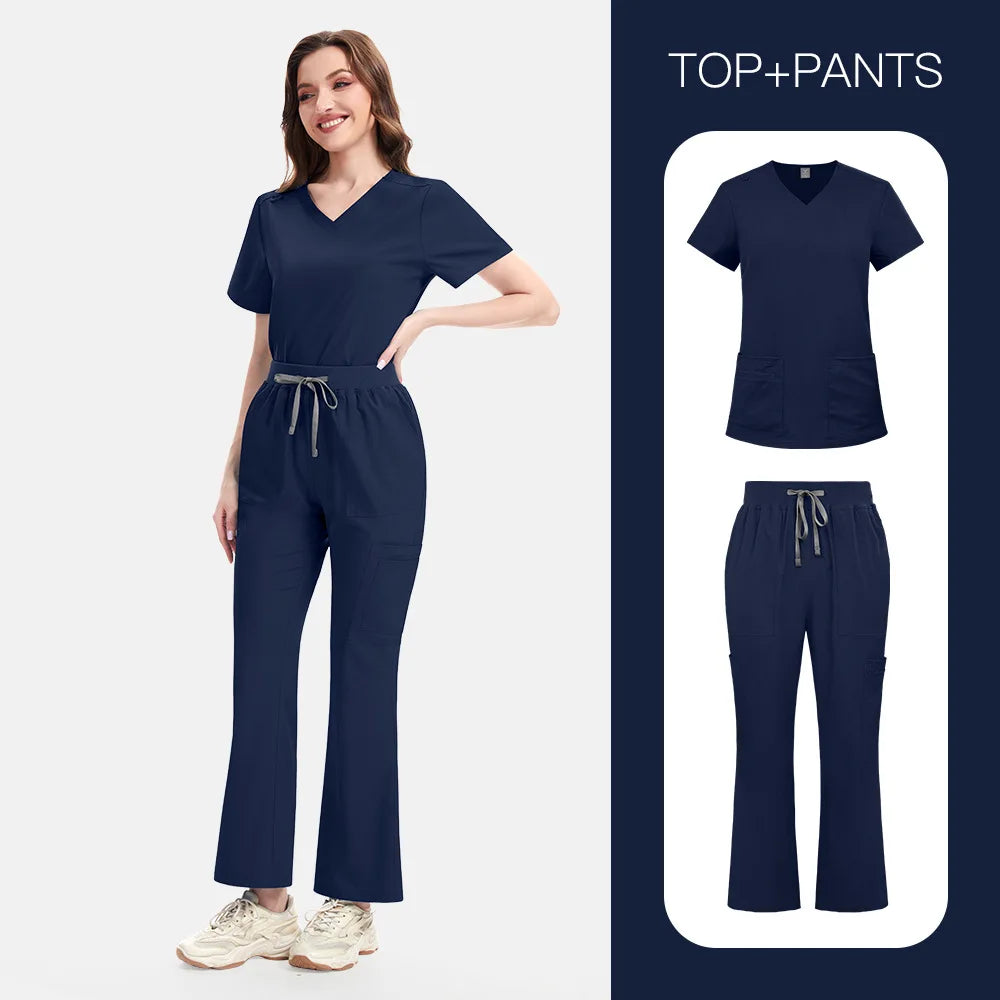 Navy Blue Slim Fit Scrub Set